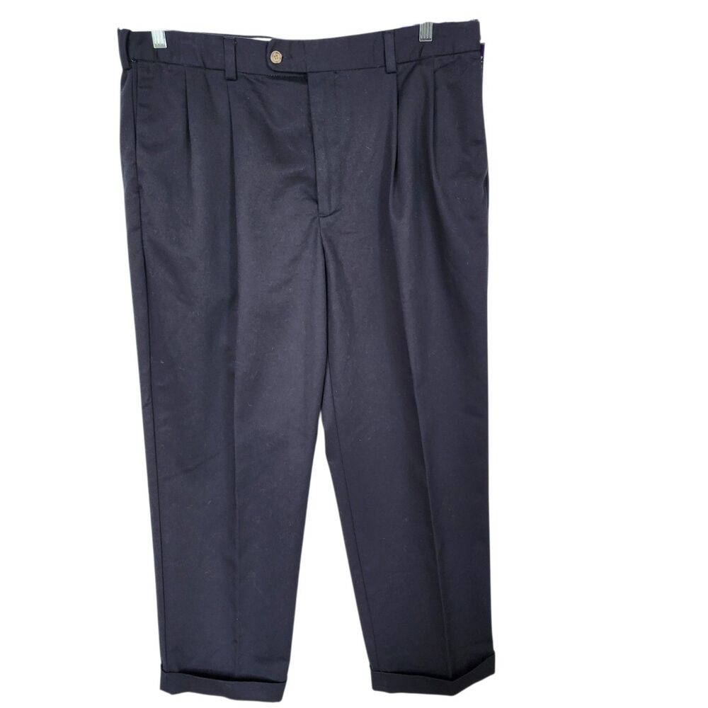 Alan Flusser Golf Pants Mens 38x30 Navy Pleated No Iron Cotton Comfort Waist NWT
